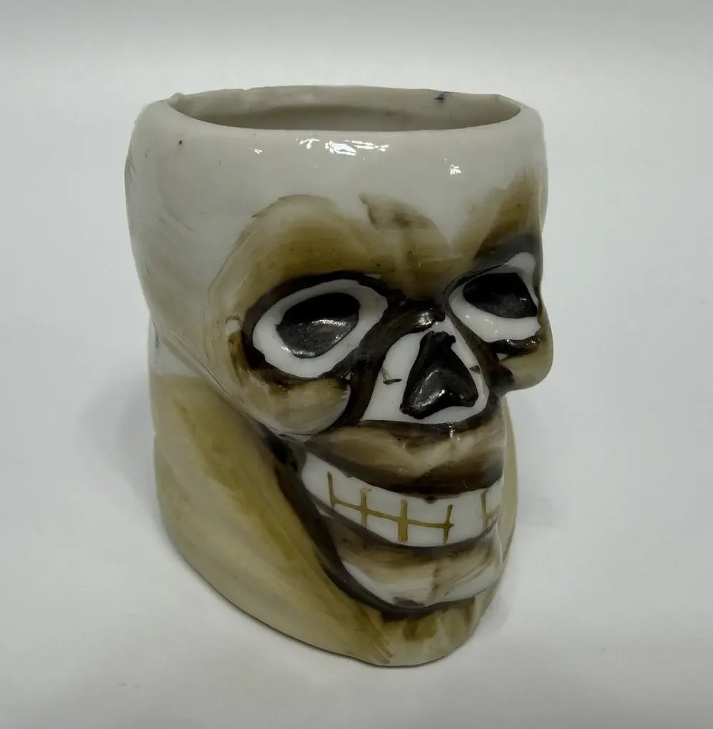 Vintage Porcelain Skull Skeleton Toothpick Holder Japan 2
